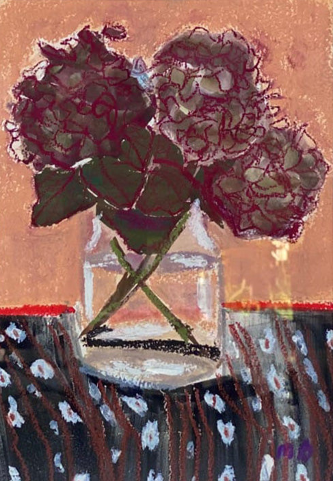 Hydrangeas on Vintage Indonesian Textile