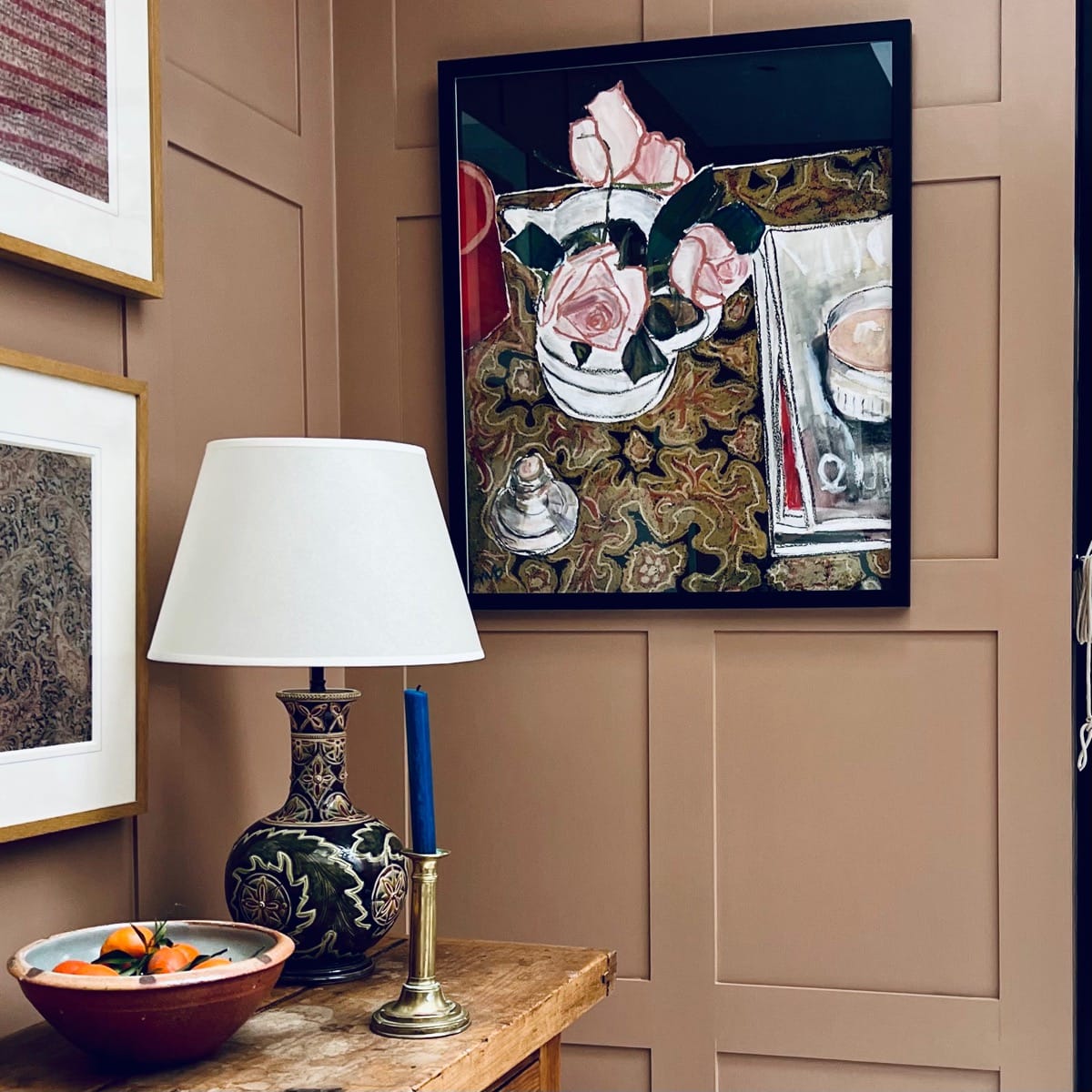 Pink Roses on Antique Silk Scarf