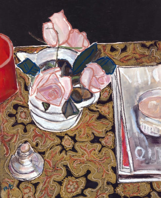 Pink Roses on Antique Silk Scarf