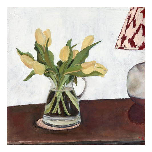 Butter Yellow Tulips with Ikat Lamp