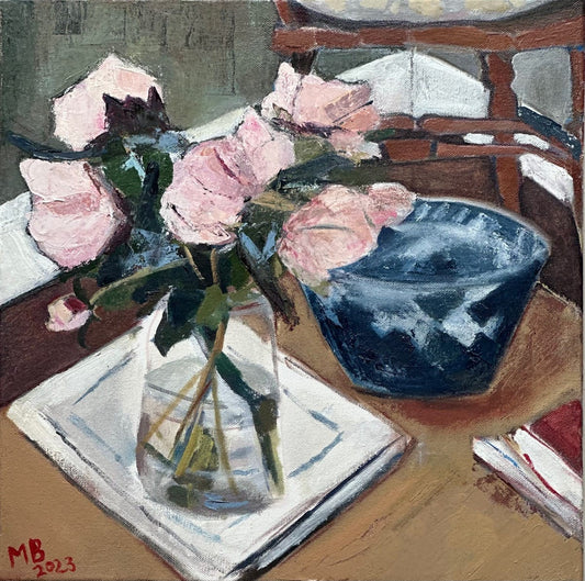 Peonies and Blue and White Bowl